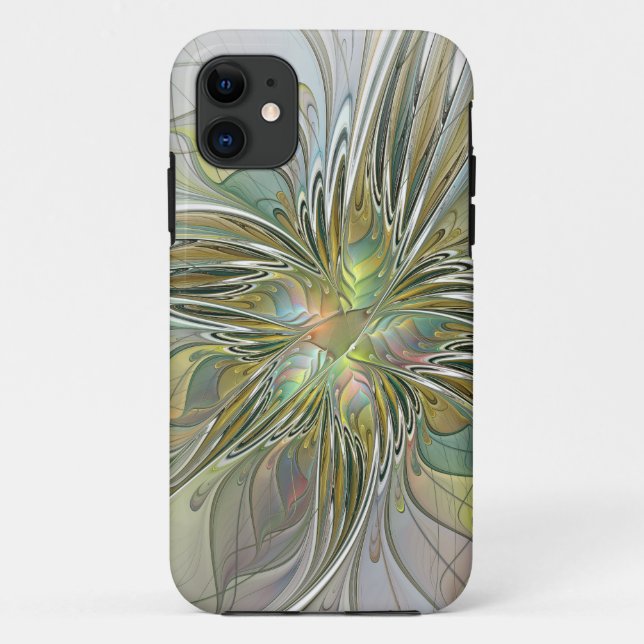 Capa Para iPhone 11 Floral Fantasy Moderna Arte Fractal Flor Com Doura (Verso)