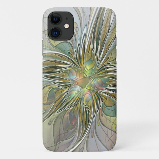Capa Para iPhone 11 Floral Fantasy Moderna Arte Fractal Flor Com Doura (Verso)