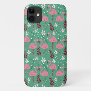 Capa Para iPhone 11 Floral flamingo sem costura, padrão rosa verde