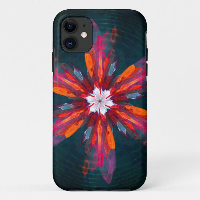 Capa Para iPhone 11 Floral Flores de Mandala Laranja Vermelho Abstrato (Verso)