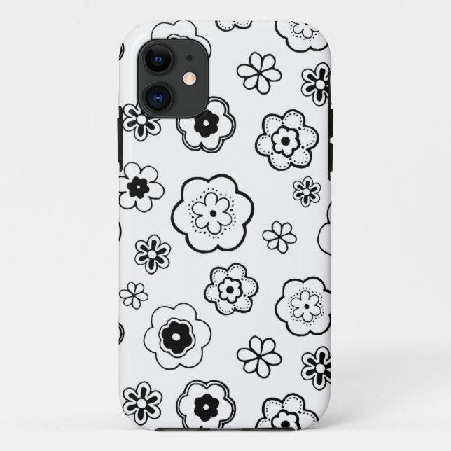 Capa Para iPhone 11 Floral Preto E Branco (Verso)