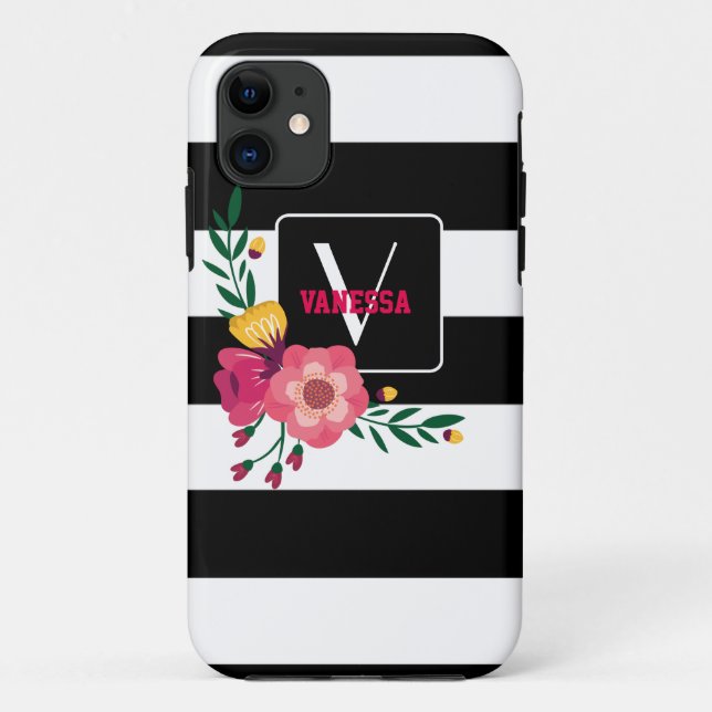 Capa Para iPhone 11 Floral - Preto e Branco (Verso)