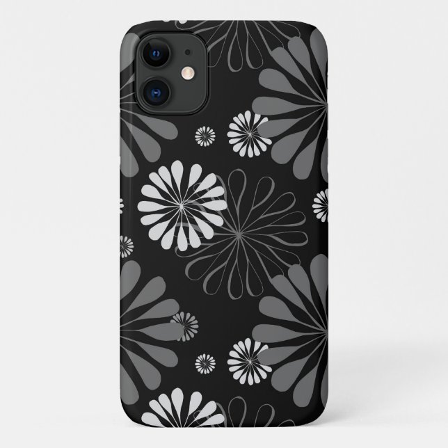 Capa Para iPhone 11 Floral Retro Preto e Branco (Verso)