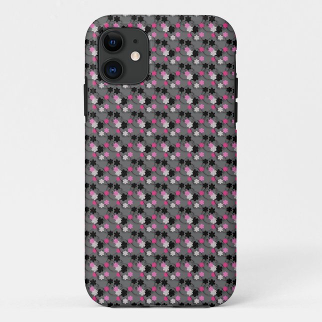 Capa Para iPhone 11 Floral Rosa E Preto (Verso)