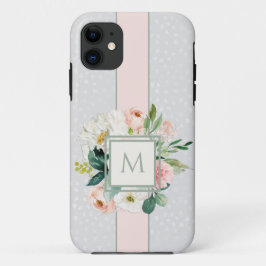 Capa Para iPhone 11 Floral Rosa Esbranquiçado Feminina com o Seu Monog