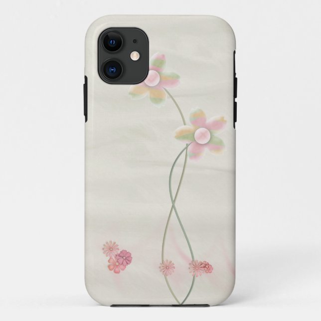 Capa Para iPhone 11 floral rosa na seda (Verso)