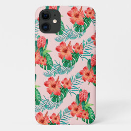 Capa Para iPhone 11 Floral Tropical Vermelho a Rosa Bebê