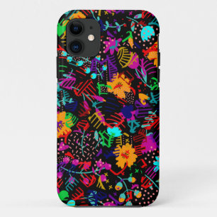 Capa Para iPhone 11 Flores abstratas coloridas pretas bonitos