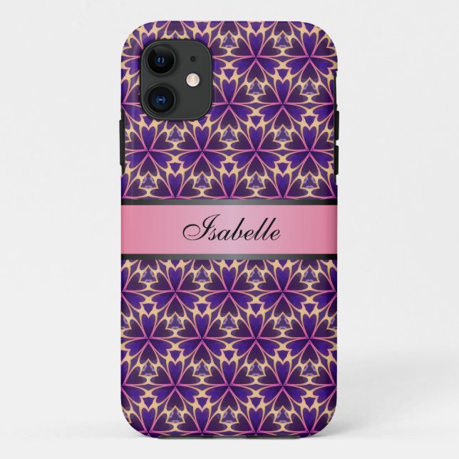 Capa Para iPhone 11 Flores Abstratas Rosa Nome Personalizado v2 (Verso)