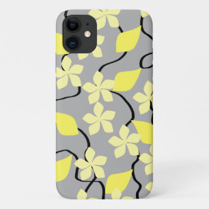 Capa Para iPhone 11 Flores amarelas e cinzentas. Teste padrão floral