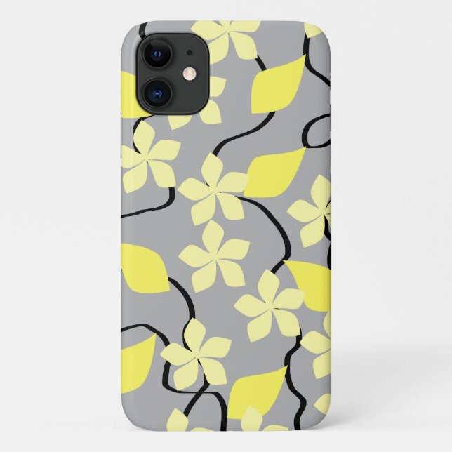 Capa Para iPhone 11 Flores amarelas e cinzentas. Teste padrão floral (Verso)