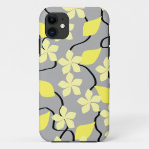 Capa Para iPhone 11 Flores amarelas e cinzentas. Teste padrão floral