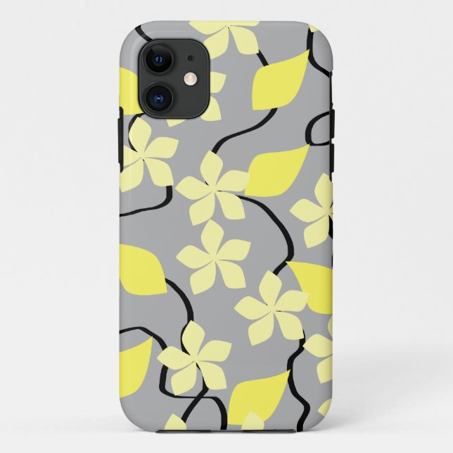 Capa Para iPhone 11 Flores amarelas e cinzentas. Teste padrão floral (Verso)