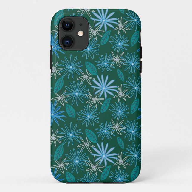 Capa Para iPhone 11 Flores Azuis Entre o Verde da Floresta (Verso)