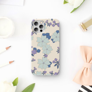 Capa Para iPhone 11 Flores Azuis, Flores Roxas, Padrão Floral
