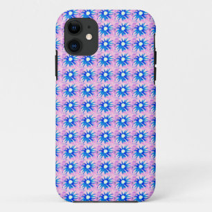 Capa Para iPhone 11 flores azuis no caso cor-de-rosa