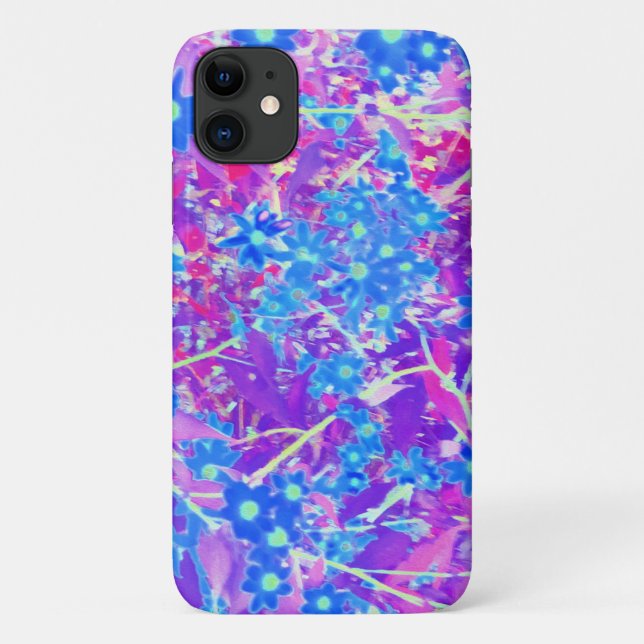 Capa Para iPhone 11 Flores bonito de Azul Violeta e Verde limão (Verso)