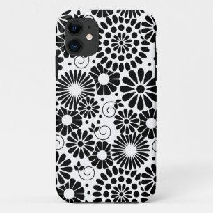 Capa Para iPhone 11 Flores brancas retro pretas iPhone 5 Case