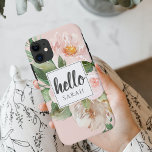 Capa Para iPhone 11 Flores Cor d'Água Moderna Rosa e Nome & Alô<br><div class="desc">Flores Cor d'Água Moderna Rosa e Nome & Alô</div>