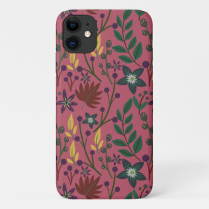 Capa Para iPhone 11 Flores cor-de-rosa com padrão uniforme floral folh