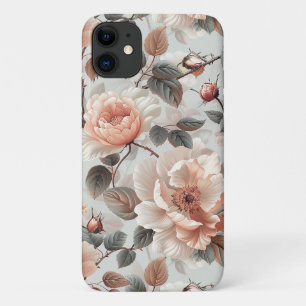 Capa Para iPhone 11 Flores-creme com folhas de cinza em cinza-clara
