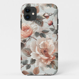 Capa Para iPhone 11 Flores-creme com folhas de cinza em cinza-clara