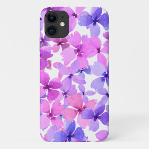 Capa Para iPhone 11 Flores de Aquarelas Rosa e Púrpura