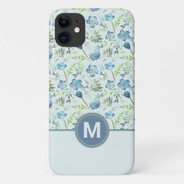Capa Para iPhone 11 Flores de Aquarelas Verdes Azuis Elegantes Boho