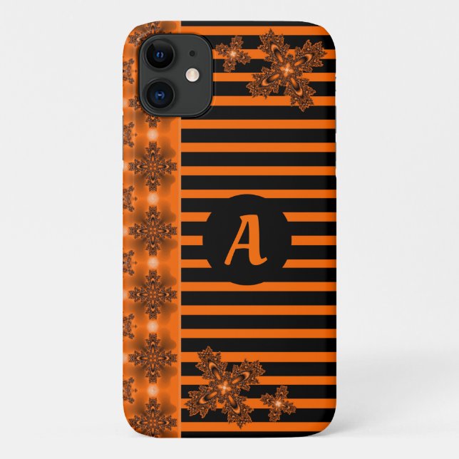 Capa Para iPhone 11 Flores de Artdeco no estilo retro com monograma (Verso)
