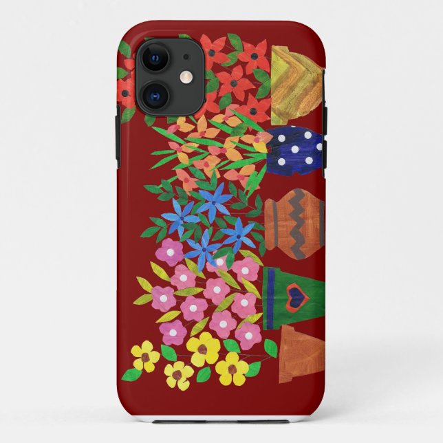 Capa Para iPhone 11 Flores de Colagem Brilhante Chic em Maroon (Verso)
