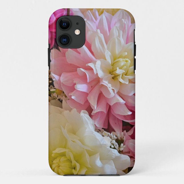 Capa Para iPhone 11 Flores de dália rosa e branca (Verso)