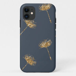 Capa Para iPhone 11 Flores de Dandelion Marinho Azul e Dourado