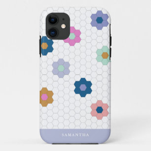 Capa Para iPhone 11 Flores de Hexágono Geométrico Bonito em Lilac