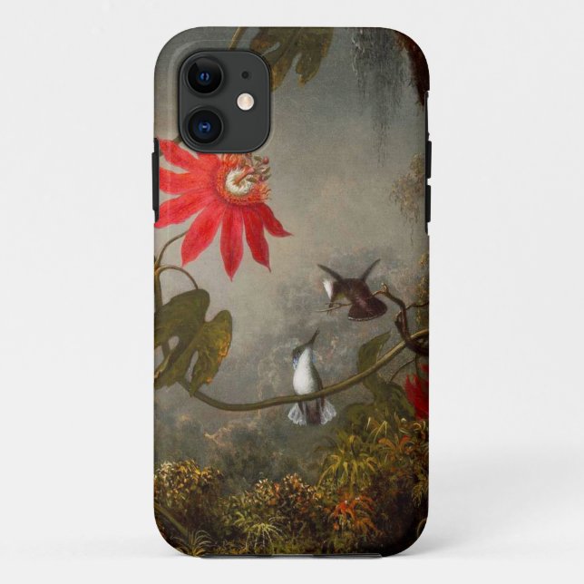 Capa Para iPhone 11 Flores de Paixão com Pássaros Hummingbird (Verso)