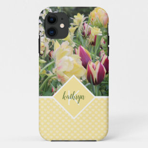 Capa Para iPhone 11 Flores de primavera Amarelas e Corações Personaliz