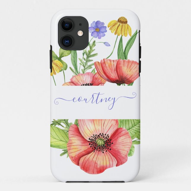 Capa Para iPhone 11 Flores de primavera aquarela personalizadas  (Verso)