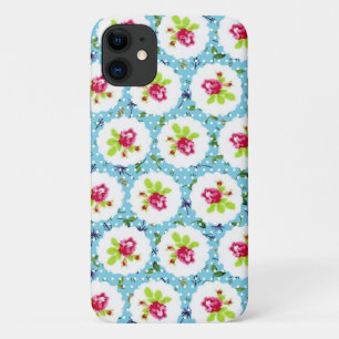 Capa Para iPhone 11 Flores de Rosa vermelha Vintage Bolinhas Greenery