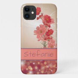 Capa Para iPhone 11 Flores de Salmão Maciço e Marrom Sonhador (brokeh)