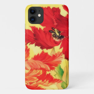 Capa Para iPhone 11 Flores de Tulipas Vermelhas Estilo de Vintagem Cap