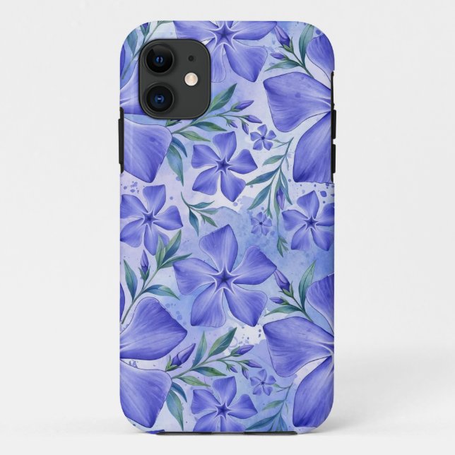 Capa Para iPhone 11 Flores de Vinca Azul Violeta Vinca (Verso)