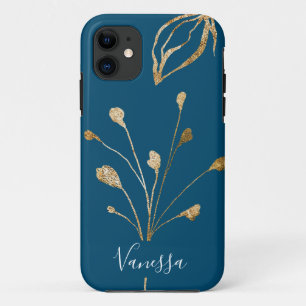 Capa Para iPhone 11 Flores Douradas clássicas Elegante Nome personali