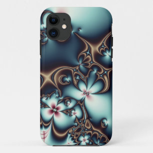 Capa Para iPhone 11 Flores Dourados e azuis do Fractal