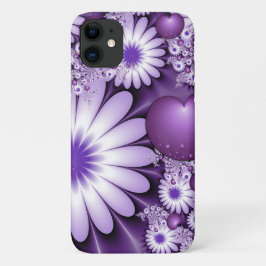 Capa Para iPhone 11 Flores e Corações Abstratos Fractais Caindo no Amo