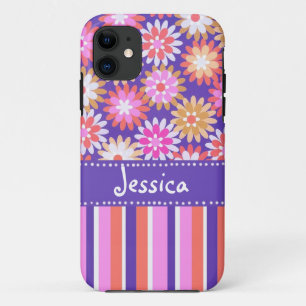 Capa Para iPhone 11 Flores e faixas roxas