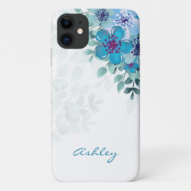 Capa Para iPhone 11 Flores E Folhas De Aquarelas (Verso)