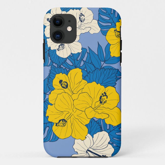 Capa Para iPhone 11 Flores e folhas de hibisco (Verso)