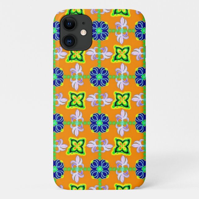 Capa Para iPhone 11 Flores em Artdeco Estilo Retro Verde Amarelo (Verso)