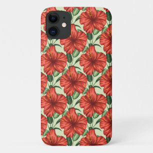 Capa Para iPhone 11 Flores florais tropicais, sem costura, flores verm
