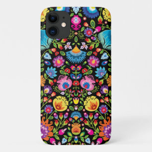 Capa Para iPhone 11 Flores folclóricas Wycinanki preto