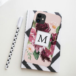 Capa Para iPhone 11 Flores Modernas de Aquarela Monograma